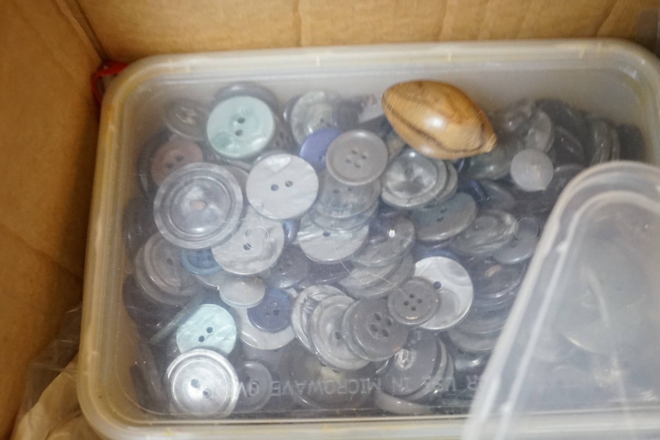 A vintage top hat and tails, collars, pincenez, cumberbunds, bow ties, a collection of seamstress buttons etc